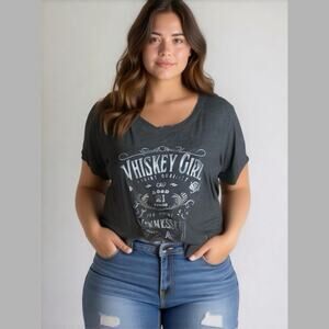 New Torrid Plus Whiskey Girl Crew Neck Graphic Tee T-Shirt GI Black Size 2 NWT